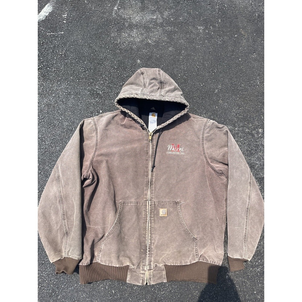 90s Carhartt Chocolate Brown Hooded Canvas Jacket J130 CHT  Size XL